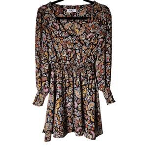 BB Dakota Steve Madden Women's Floral Pattern Dress Sz Small Smocked Long Sleeve